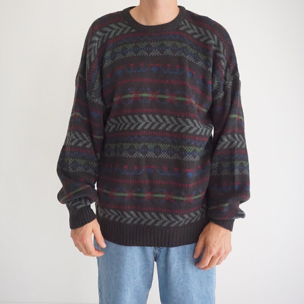 Vintage Townsend & Lake Wool Knit Sweater Brown Fair Isle Old Money Prep Medium